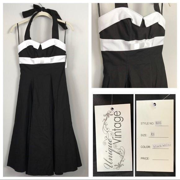 Unique Vintage Tuxedo Halter Black Dress - Picture 2 of 8